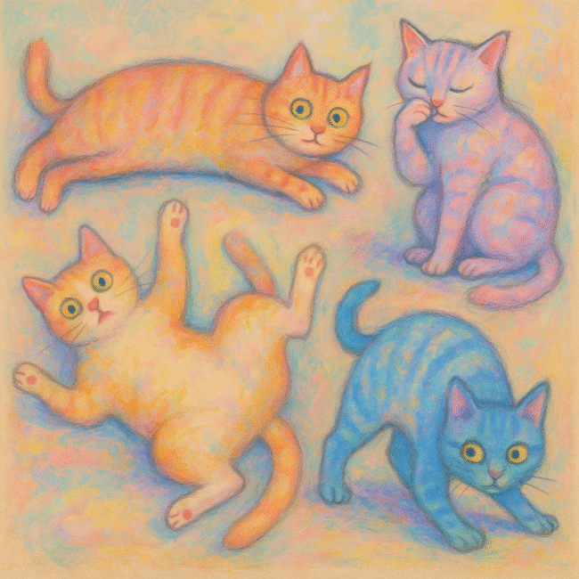 kolorowe koty w pozycji