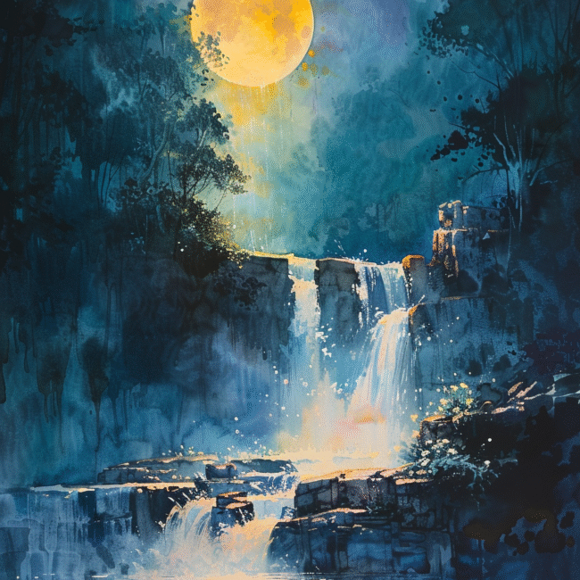 ilustracja ksiezyca w akwarelach